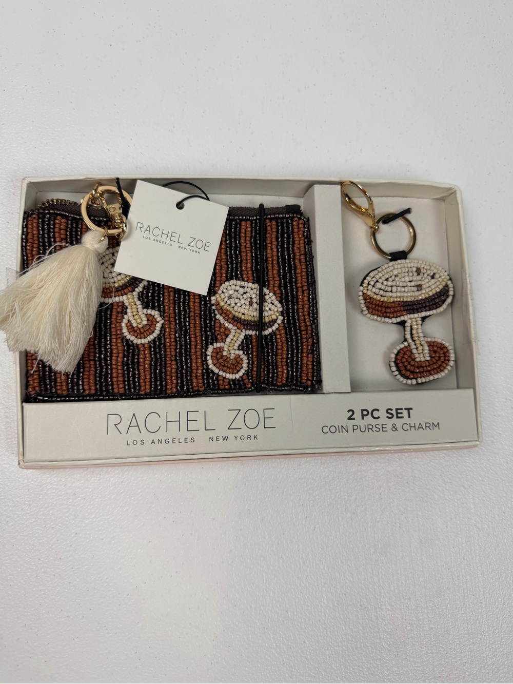 Viral Rachel Zoe Espresso Martini Beaded Coin Pouch & Bag Charm/Key Ring 2 pc